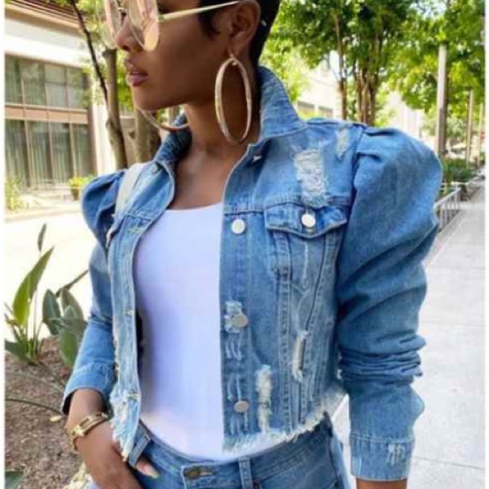 Vintage Denim Jean Jacket in Light or Dark Faded Ripped Style.